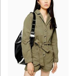 Khaki Green Long Sleeved Denim Romper